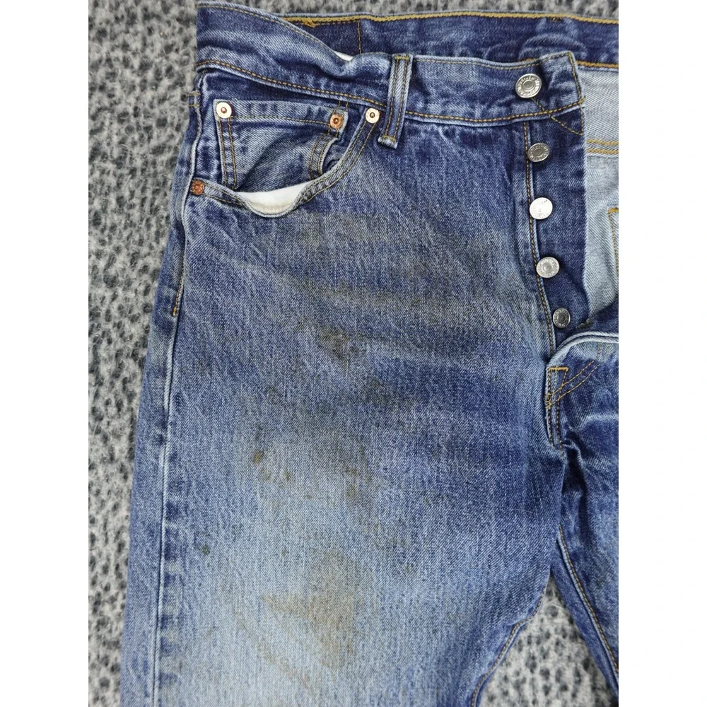Levis 501 Jeans‎ Mens 36x30 Blue Distressed Stained Straight Button Fly